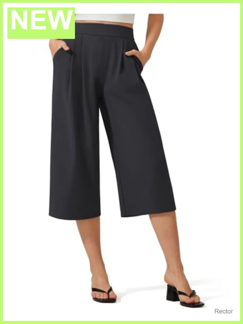 Wide Leg Capri Pants for Women 18" Inseam High Rise Pull On Palazzo